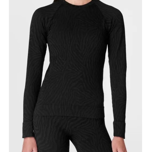 Sweaty Betty Animal Crew Neck Base Layer Top in Black Zebra Lines Jacquard - Picture 5 of 10